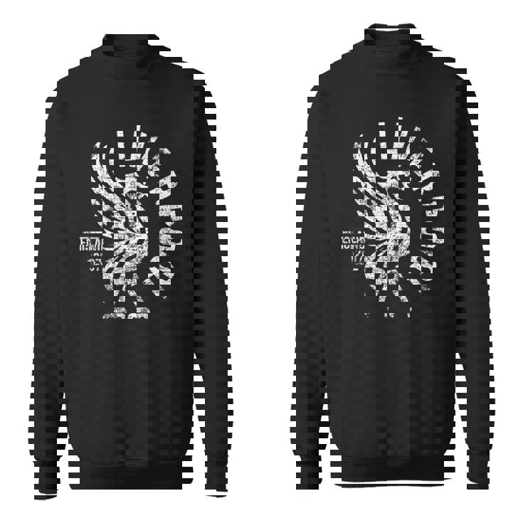 リバプール イングランド Est 1207 ラウンド ホワイト アンティーク調プリント スウェットシャツ