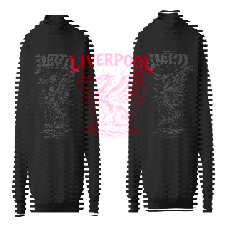 リバプール イングランド Zine インク 肝臓 鳥 レッドプリント スウェットシャツ