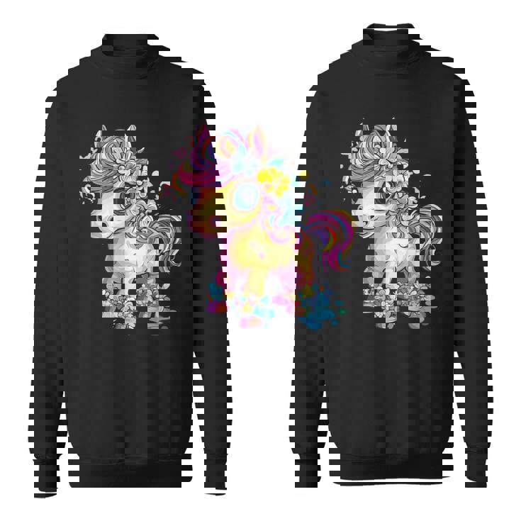 レインボーフラワーマジックのかわいいポニー。 スウェットシャツ