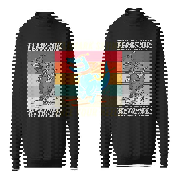 レトロ かわいい 漫画 恐竜 スキーヤー テレマーク スキー スウェットシャツ