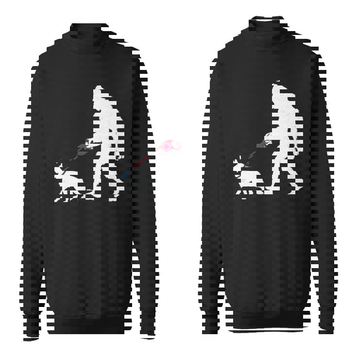 レトロ ビッグフット ウォーキング ジャーマンシェパード 犬 おもしろい サスカッチ 長袖tシャツ スウェットシャツ