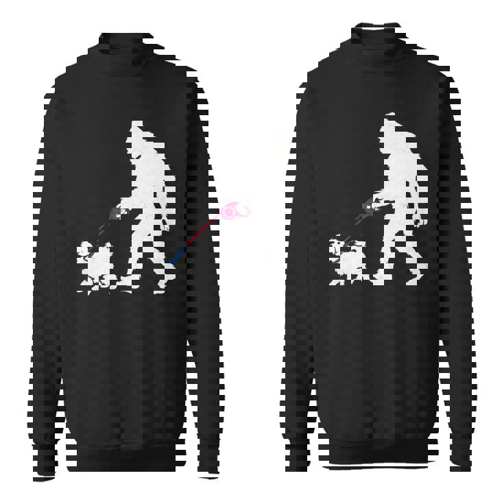 レトロ ビッグフット ウォーキング マルチーズ 犬 面白い サスカッチ 長袖tシャツ スウェットシャツ