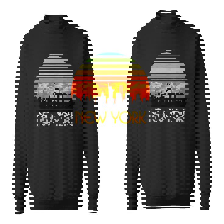 ヴィンテージ レトロ サンセット ダウンタウン ニューヨーク スカイライン スウェットシャツ