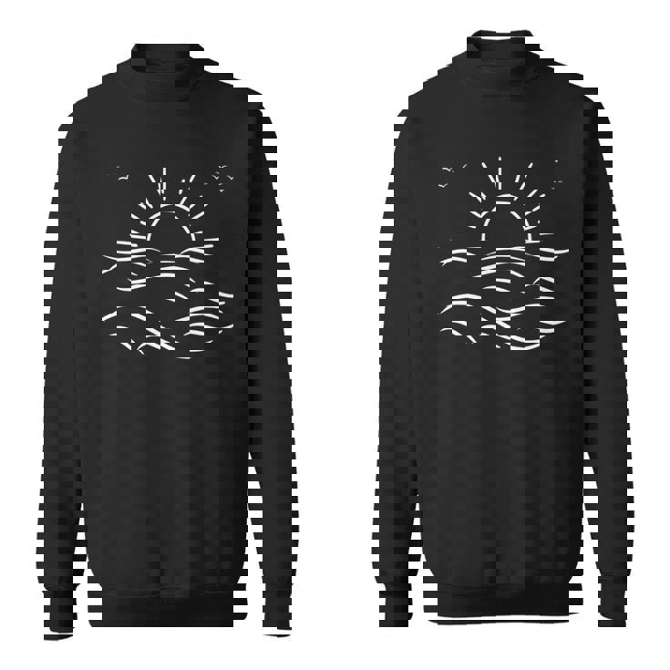 ヴィンテージ 海 夕日 鳥 飛ぶ 穏やかな 波 沿岸 自然 長袖tシャツ スウェットシャツ