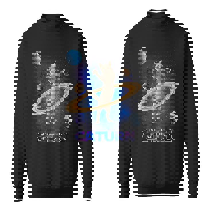 宇宙の土星猫土星ギャラクシー面白い子猫猫の恋人 スウェットシャツ