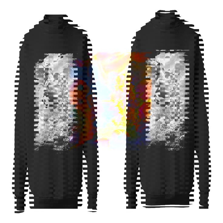 宇宙の銀河猫とユニコーン ペガサス スウェットシャツ