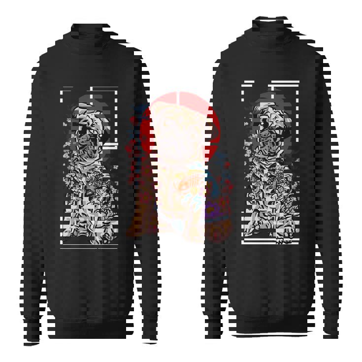 日本のタトゥー パグ 犬 パグ ヤクザの恋人 鯉の魚 長袖tシャツ スウェットシャツ