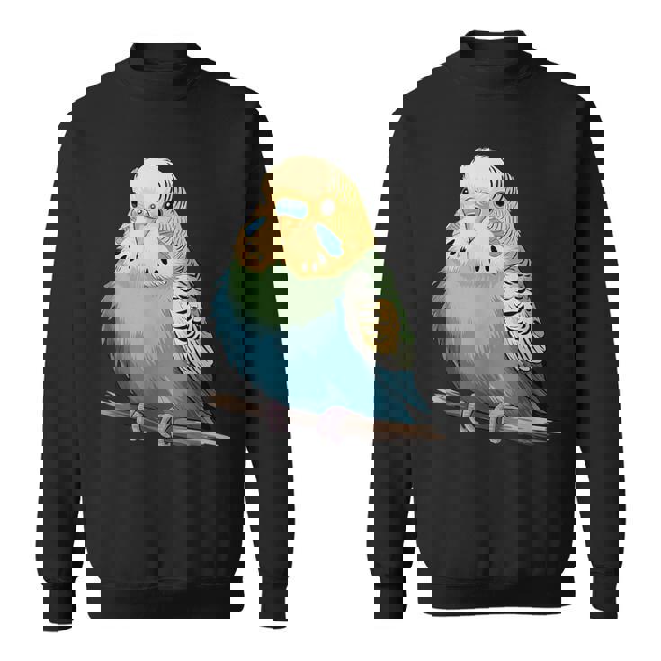 枝に腰掛けたチャーミングなセキセイインコ スウェットシャツ