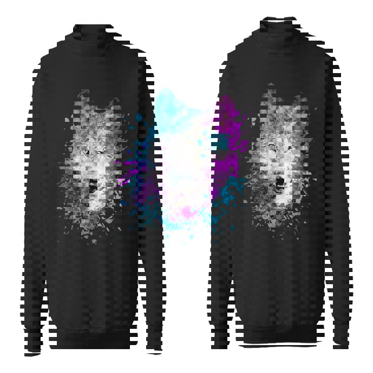 水彩 狼 頭 カラフル オオカミ 贈り物 スウェットシャツ