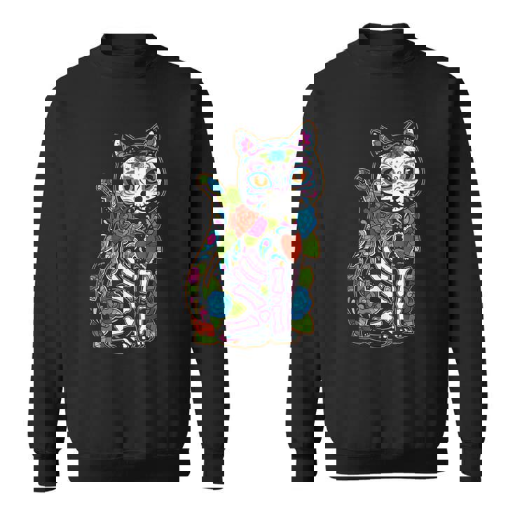 猫 シュガー スカル メキシコ カラベラ 死者の日 ハロウィン スウェットシャツ