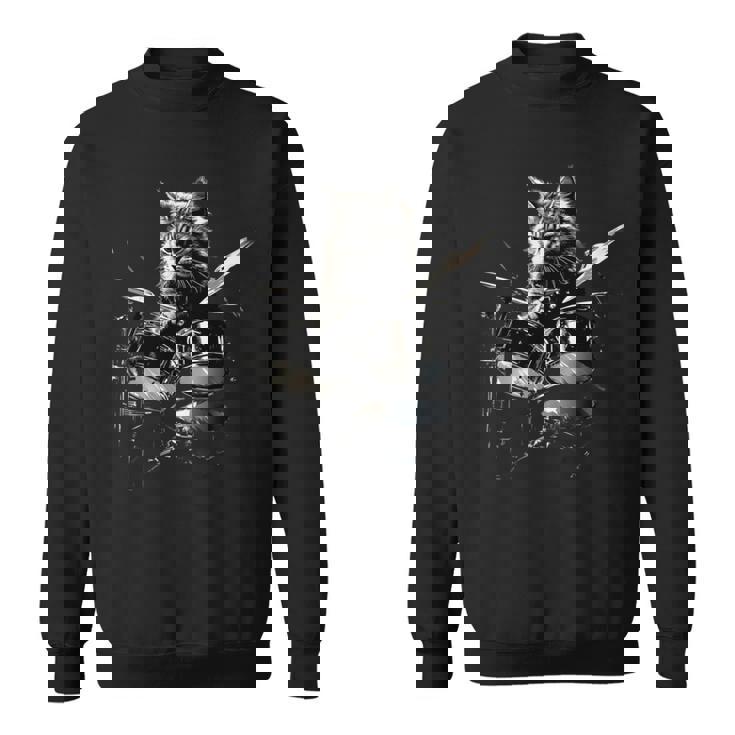 猫がドラムを叩く 長袖tシャツ スウェットシャツ