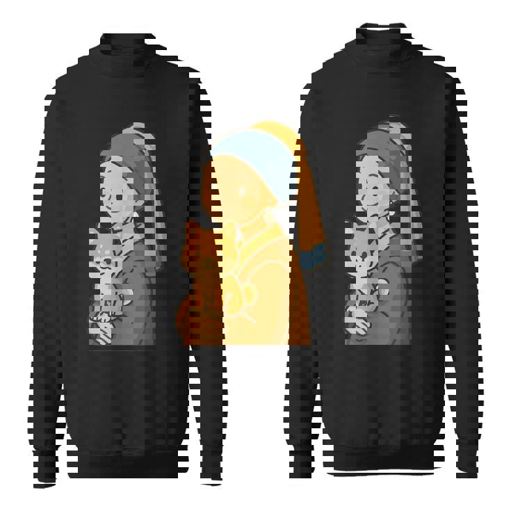 真珠の耳飾りの少女 柴犬 子柴 名画 いぬ イラスト かわいい 犬好き おもしろ 面白い スウェットシャツ