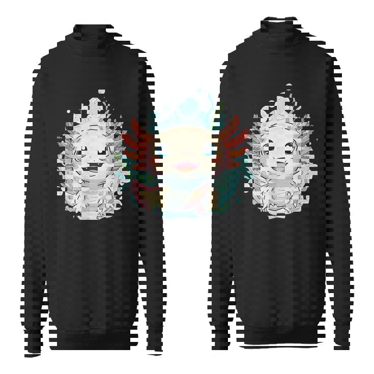 笑顔のaxolotl カワイイかわいい水中漫画 スウェットシャツ