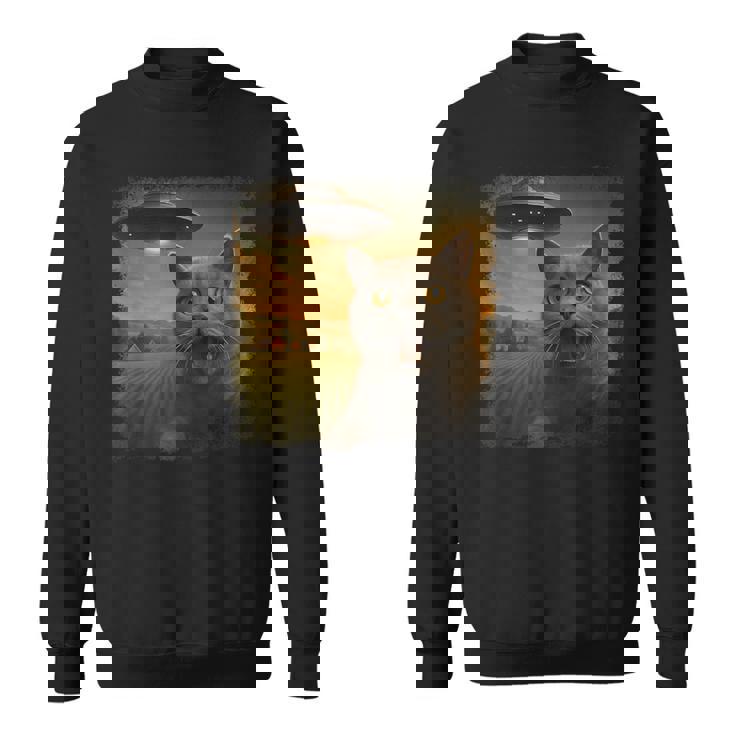 苦悩するブリティッシュショートヘアの猫 Ufo セルフィー 侵略 エイリアン スウェットシャツ