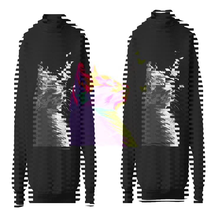 蝶と美しいカラフルな猫、パープル スウェットシャツ