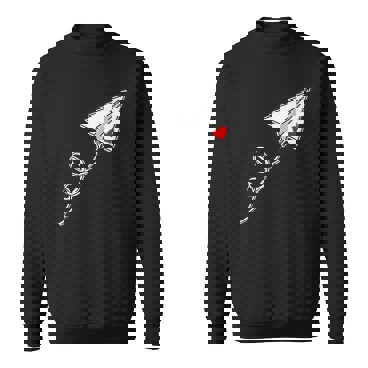 赤いハートの紙飛行機、紙飛行機のメッセージ スウェットシャツ