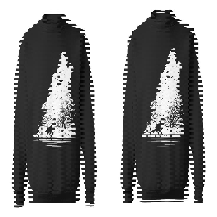 遠吠えするオオカミ 星空 オオカミモチーフ 男女兼用 スウェットシャツ