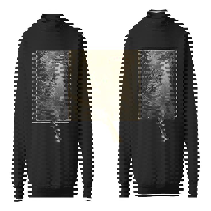 面白いsf自撮り猫とエイリアンビジターの不気味な瞬間。 スウェットシャツ