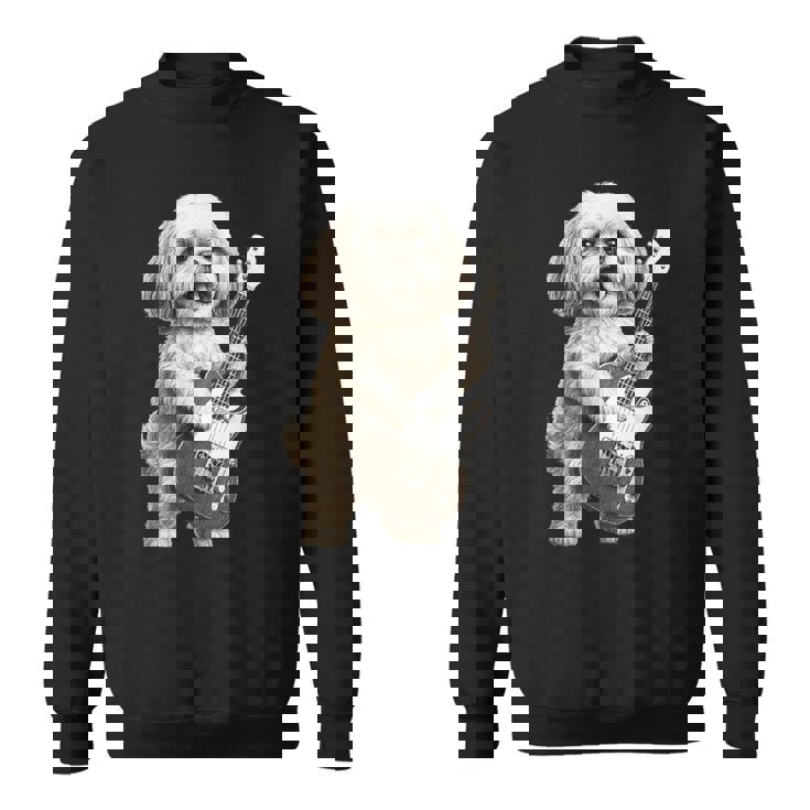 面白いtシャツ シーズー 犬 ギター イヌ メンズ 犬好き グッズ かわいい おもしろ 面白い 服 ネタ スウェットシャツ