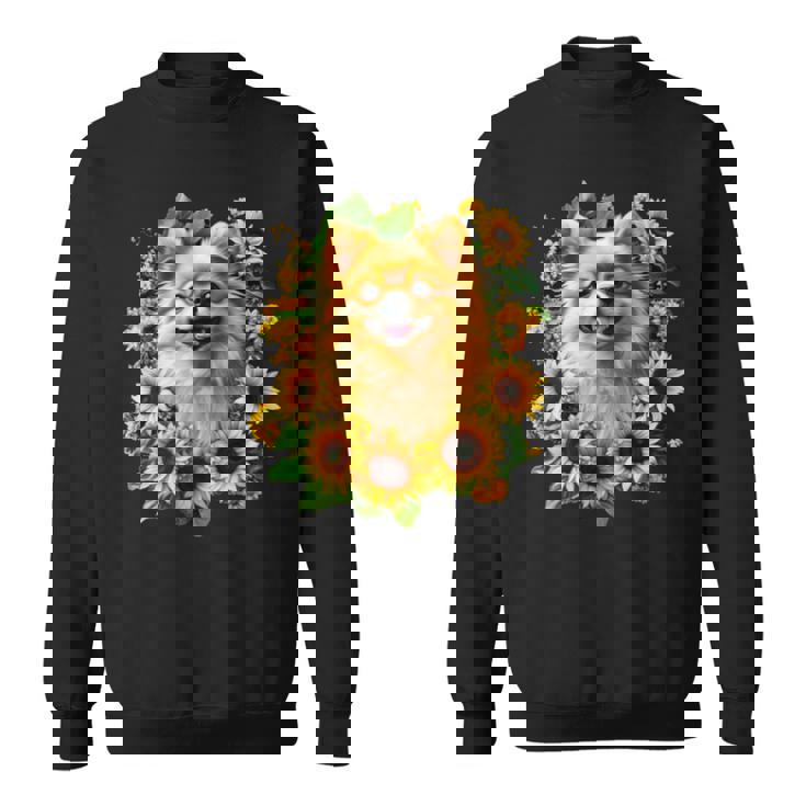 面白いtシャツ ポメラニアン ひまわり わんこ メンズ 犬好き グッズ かわいい おもしろ 面白い 服 ネタ 長袖tシャツ スウェットシャツ