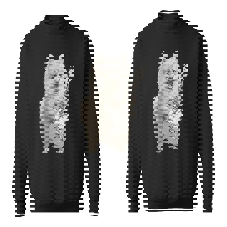 面白いtシャツ ポメラニアン 犬 ギター イヌ メンズ 犬好き グッズ かわいい おもしろ 面白い 服 ネタ 長袖tシャツ スウェットシャツ