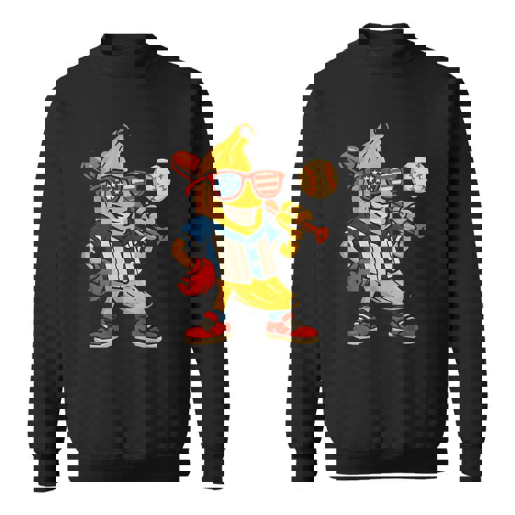 面白いバナナ野球アメリカ国旗サングラス 7月4日 スウェットシャツ