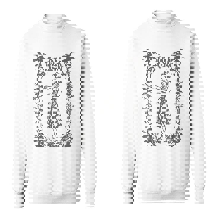 Aloha ハワイ ダンサー ヤシの木 ハイビスカス ウクレレ ルアウ ラインアート スウェットシャツ