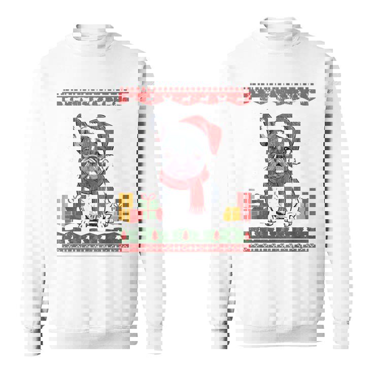 French Bulldog Santa Hat Frenchie Dog Ugly Christmas Sweater Sweatshirt