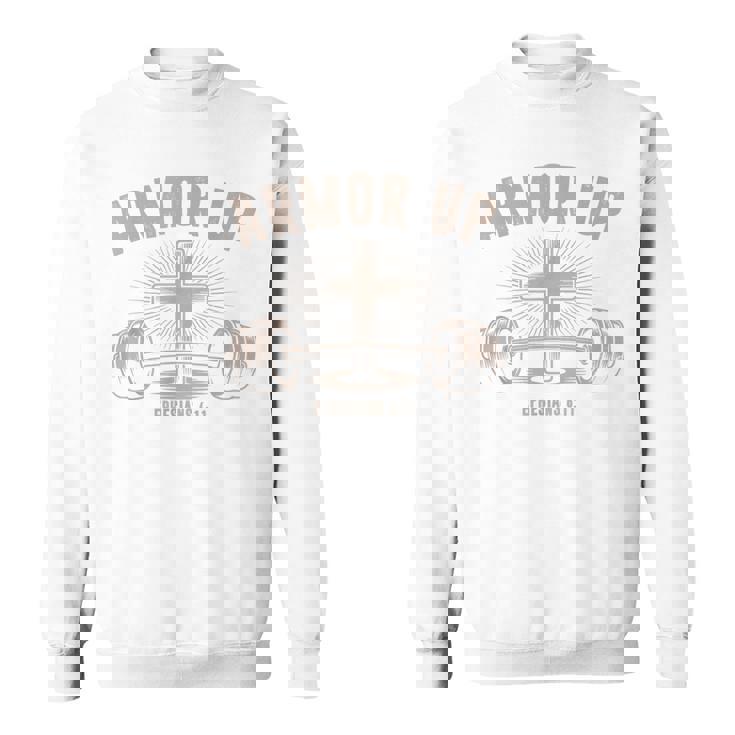 Men Armor Up Christian Workout Gym Camo Jesus Cross Dumbbell Sweatshirt Unisex