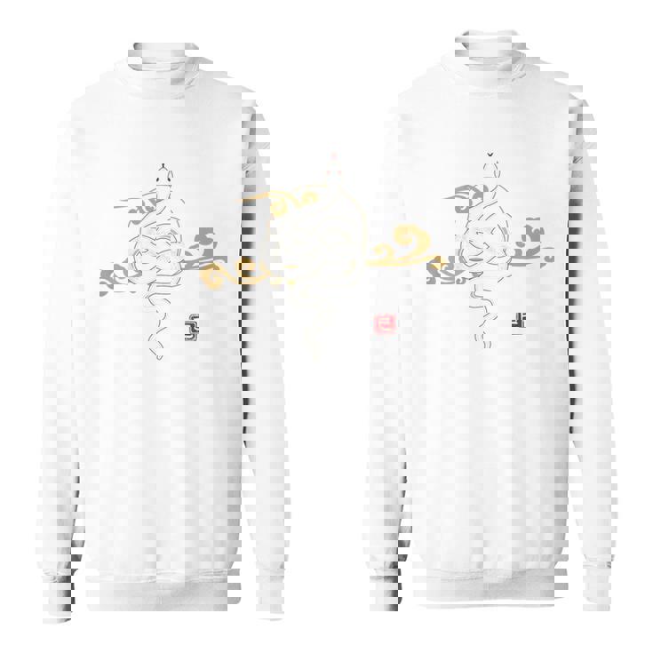 【背面デザイン】和風白蛇デザイン、2025年干支、縁起の良い スウェットシャツ