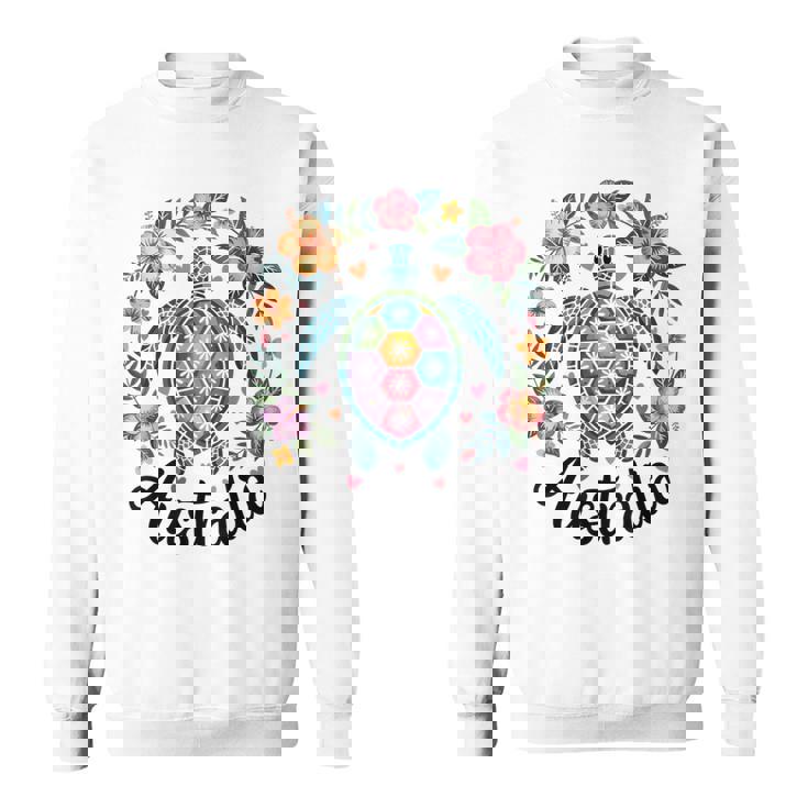 かわいいウミガメオーストラリア、楽しいトロピカルフラワーとハート スウェットシャツ
