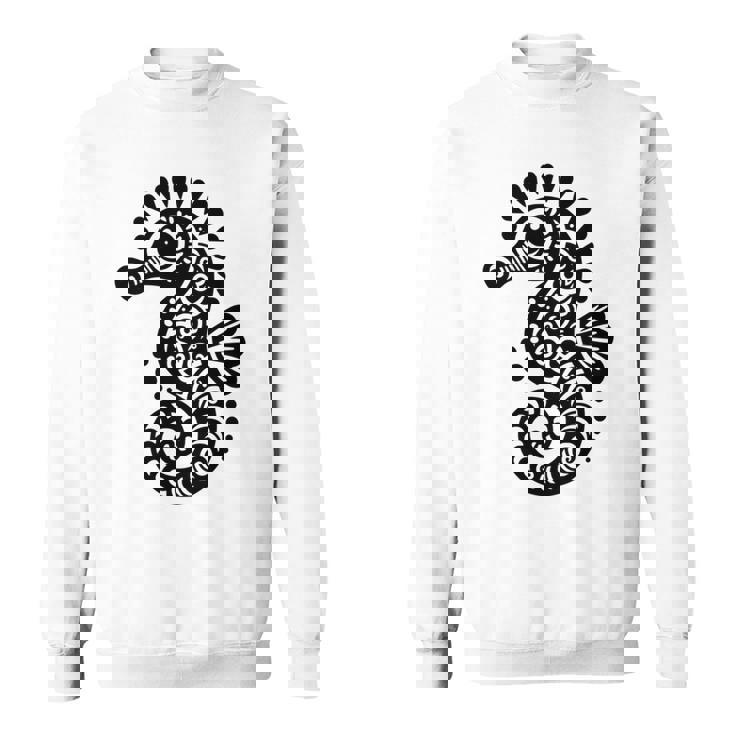 かわいいタツノオトシゴ ポリネシア トライバル マオリ柄 タツノオトシゴ 長袖tシャツ スウェットシャツ