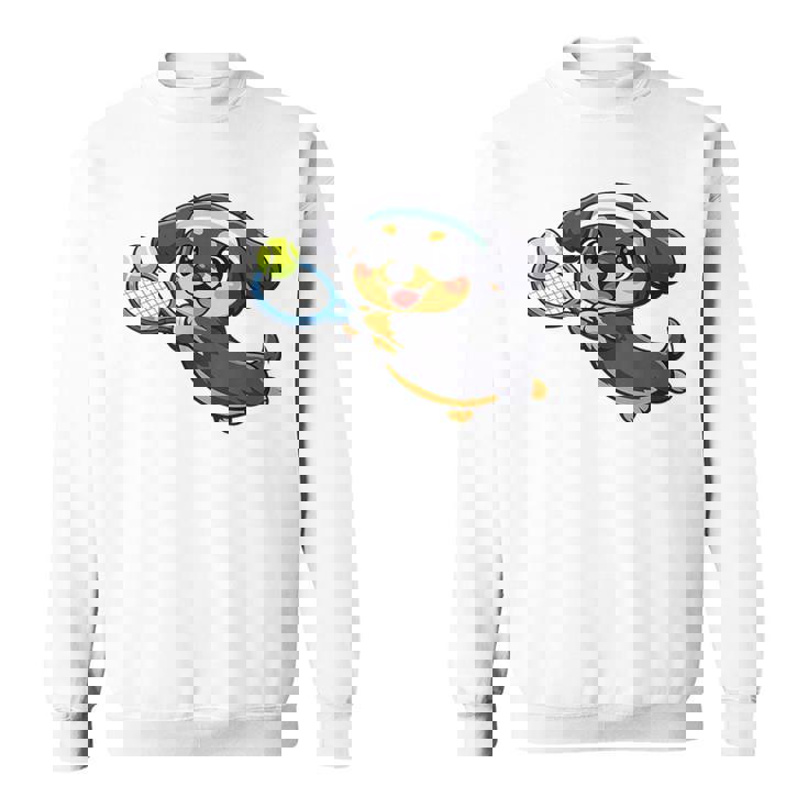 かわいい犬のテニス漫画アート スウェットシャツ