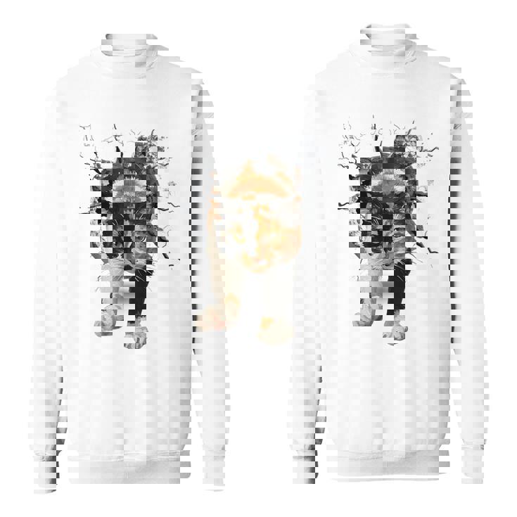 その壁を打ち破れ 三毛猫 福猫 面白 スウェットシャツ