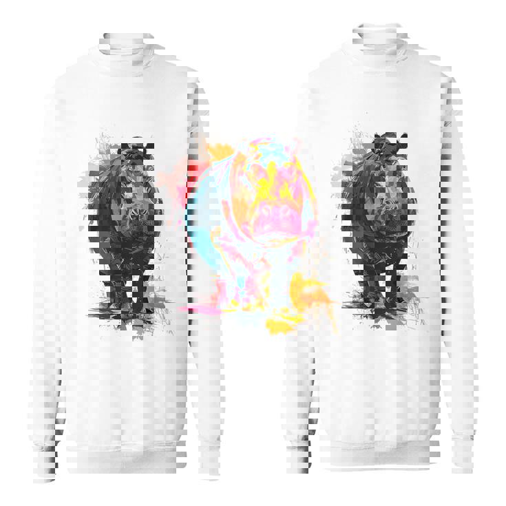 カバ 動物 カラフル グラフィック 抽象 アート 絵画 カバ スウェットシャツ