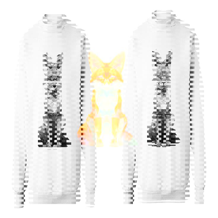 キツネ アニマル柄 グラフィック ポートレート イラスト 幾何学 キツネ スウェットシャツ