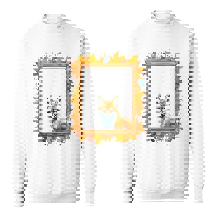 キツネ アニマル柄 モチーフ 紅葉 イラスト 自然 狐 スウェットシャツ