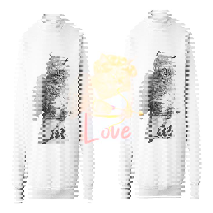 キューピッドコスチュームを着た面白い猫、聖バレンタインの猫の自撮り。 スウェットシャツ