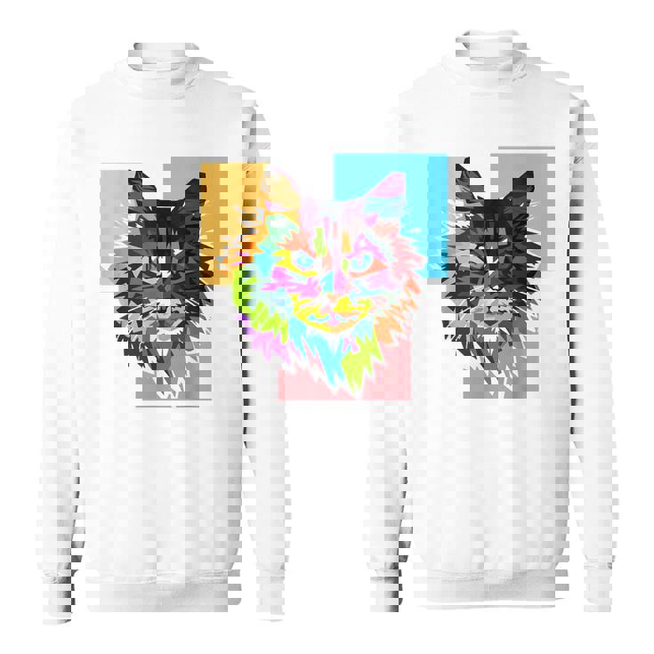 ペイントされた猫の顔 カラフル レインボー アートデザイン ギフトに最適 スウェットシャツ