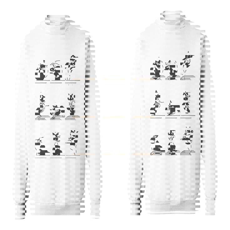 ボストンテリア ヨガ アサナ ポーズ 瞑想 おもしろtシャツ スウェットシャツ