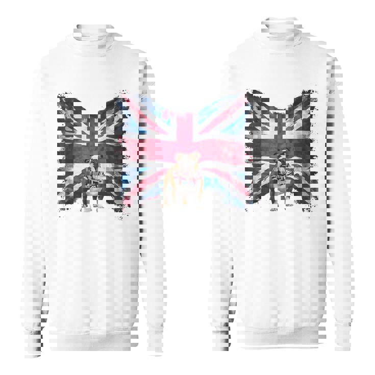 ユニオンジャックバンダナをかぶったブリティッシュブルドッグ、かわいい英国国旗。 スウェットシャツ