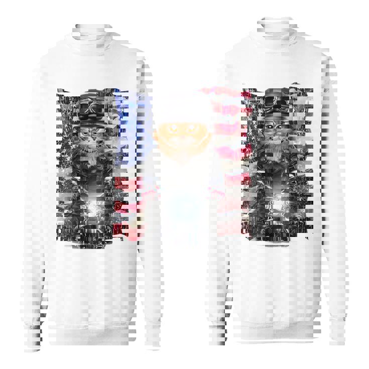 三毛猫 オレンジ猫 ねこ バイク 星条旗 アメリカ スウェットシャツ