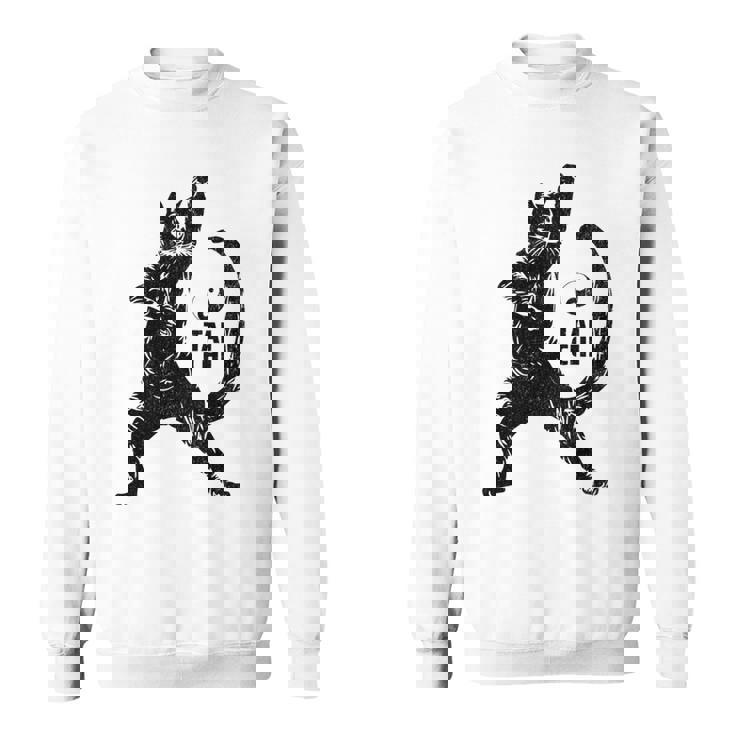 太極拳の練習をしている陽気な猫 陰陽 長袖tシャツ スウェットシャツ