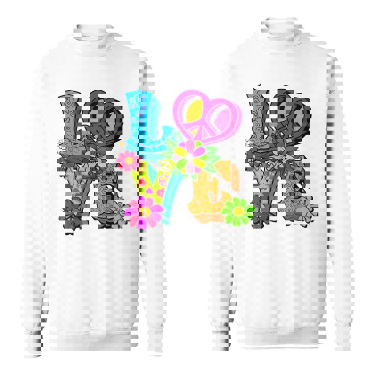 明るくカラフルな愛と平和 ピースサイン フラワートップ スウェットシャツ