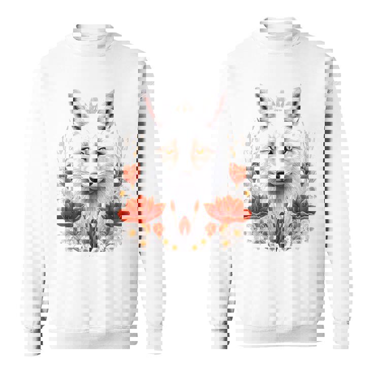 狐 アニマル柄 モチーフ 図面 イラスト 自然 狐 スウェットシャツ