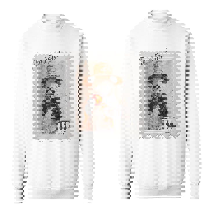 麦わら帽子 りんご パンダ 小さなパンダ 切手風 スウェットシャツ