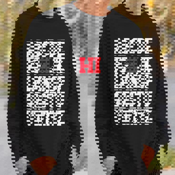 Abcのhiおかしいこんにちはアルファベット学生教師グリーティング スウェットシャツ 彼への贈り物