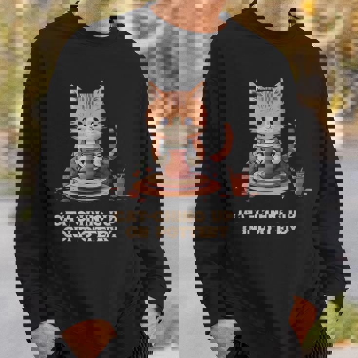 Cat-Ching Up On Pottery 面白い猫好きデザイン スウェットシャツ 彼への贈り物