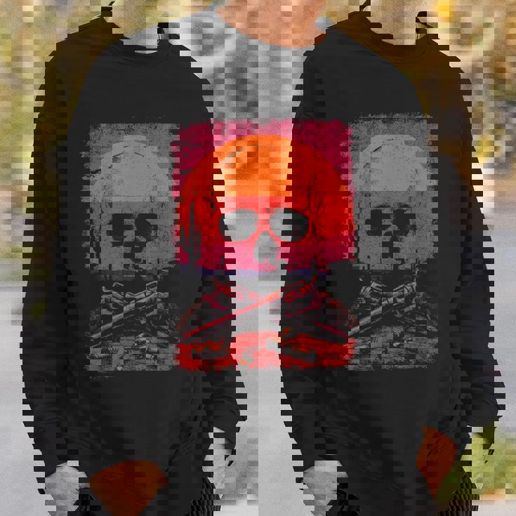 Creepy Skull With Desert Sunset Dark Western Skeleton Gothic Sweatshirt Unisex Gifts for Him