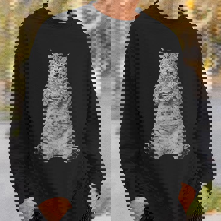 Ai ヴィンテージ チョンク 猫 食べる ハンバーガー ミーム 食べ物 ユーモア スウェットシャツ 彼への贈り物